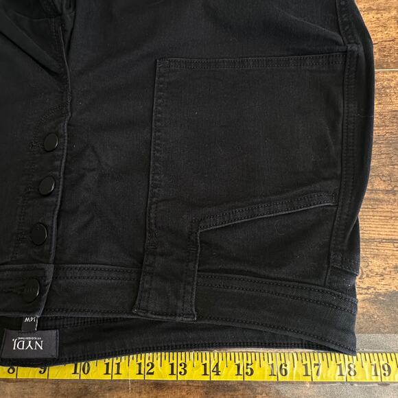 NYDJ Button Fly Jeans Size 14W Black Wide Leg Lift Tuck Tech Raw Hem Preppy EUC - Picture 3 of 10